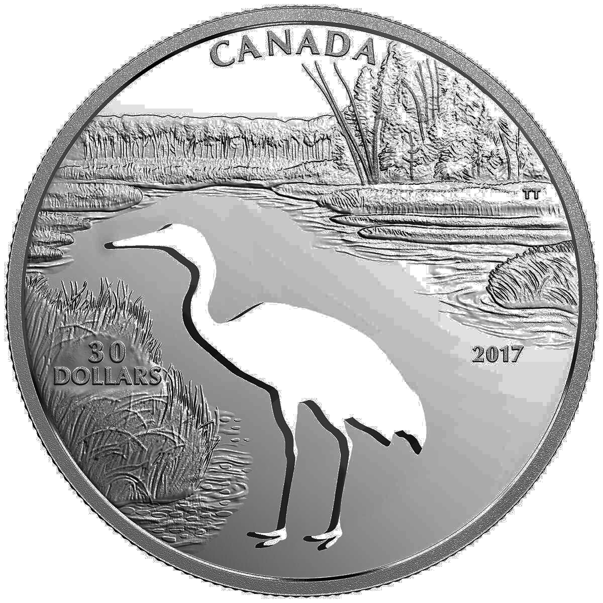 2017 Canada $30 Endangered Animal Cutout: Whooping Crane - Pure Silver Coin