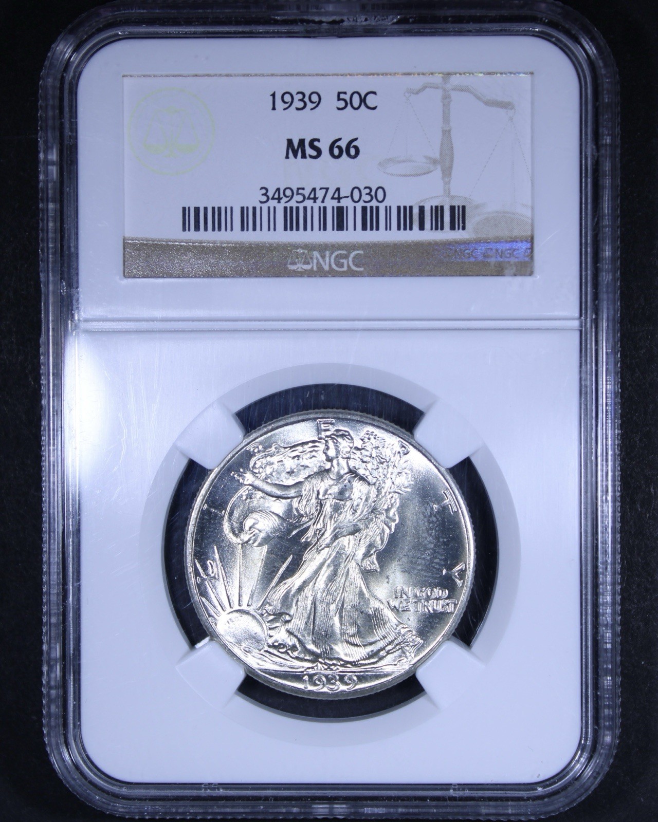1939 Walking Liberty Half Dollar - 50c NGC MS66 - Bright Coin!