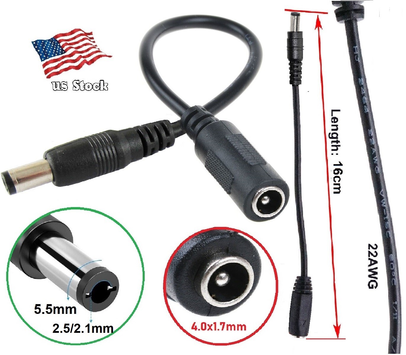 1-pcs DC Power 5.5x2.1mm female to7.9x5.5mm male Converter Cable Lenovo Laptop