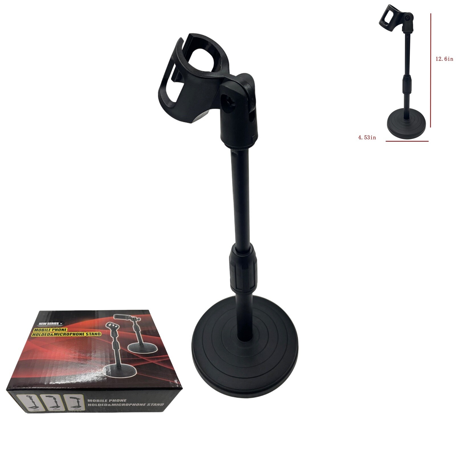 Black Adjustable Desktop Microphone Stand Portable Scalable Lifting Holder