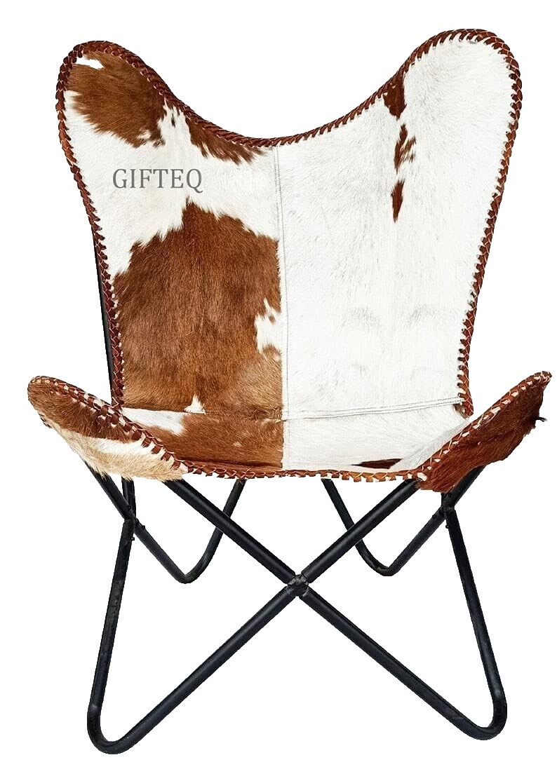 Cowhide Butterfly Chair  Real Leather Sling Chair Rustic Home Décor