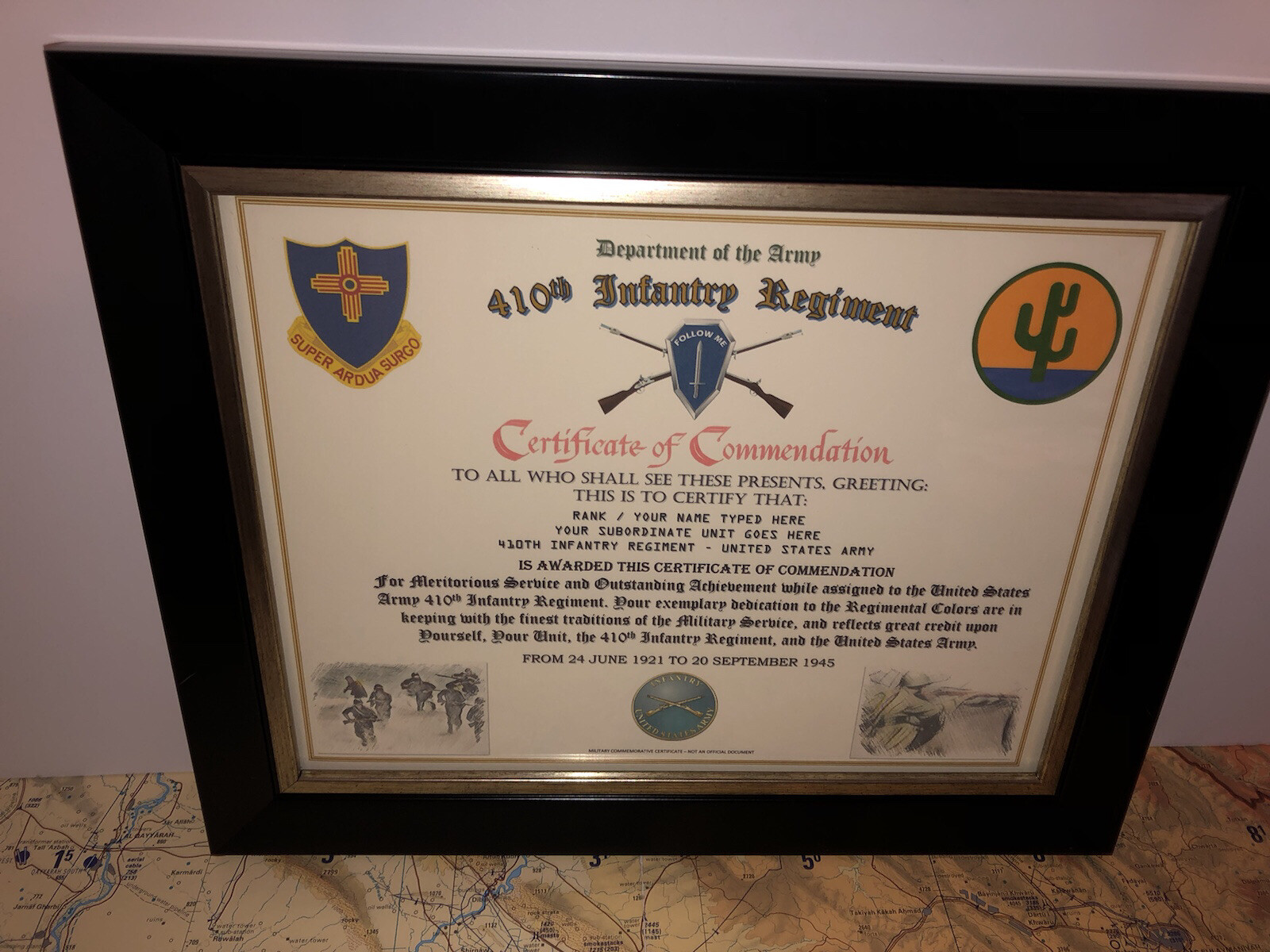 410TH INFANTRY REGIMENT / COMMEMORATIVE - CERTIFICATE OF COMMENDATION