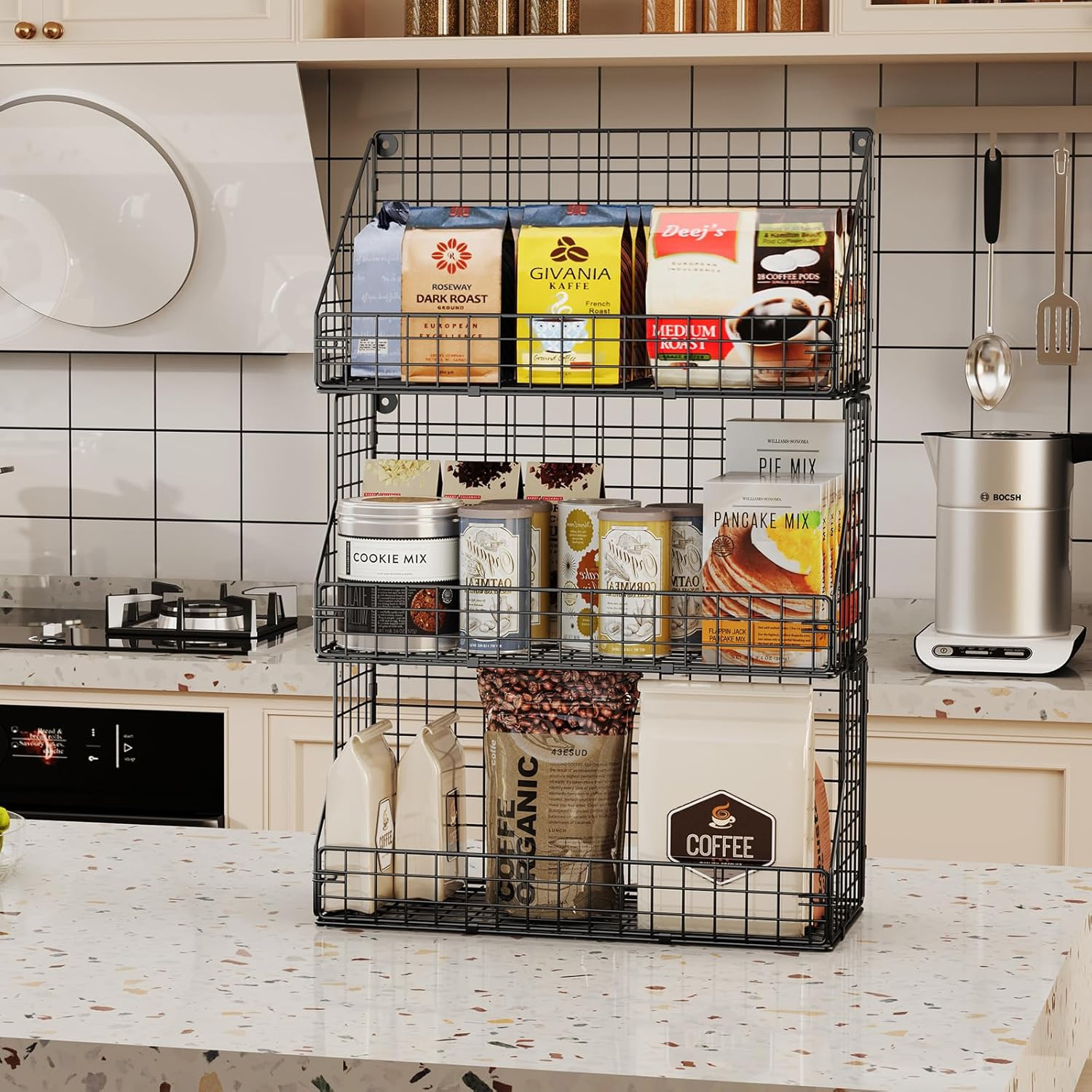 3-Tier Stackable Detachable Snack Organizer (Large Size), Countertop Display/Wal