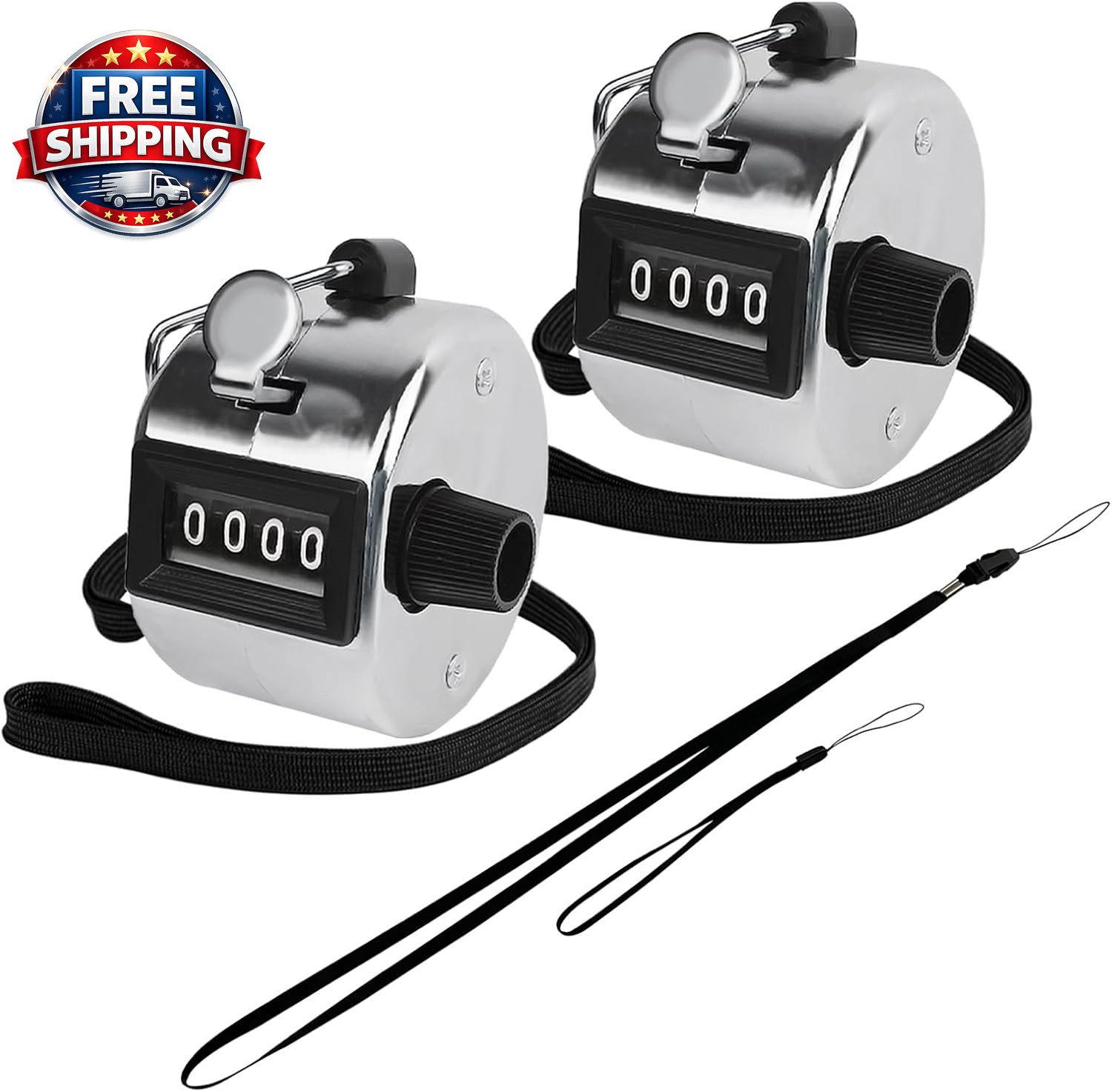 2PCS Metal Hand Tally Clicker Counter, 4-Digit Number Count Clicker with Metal C