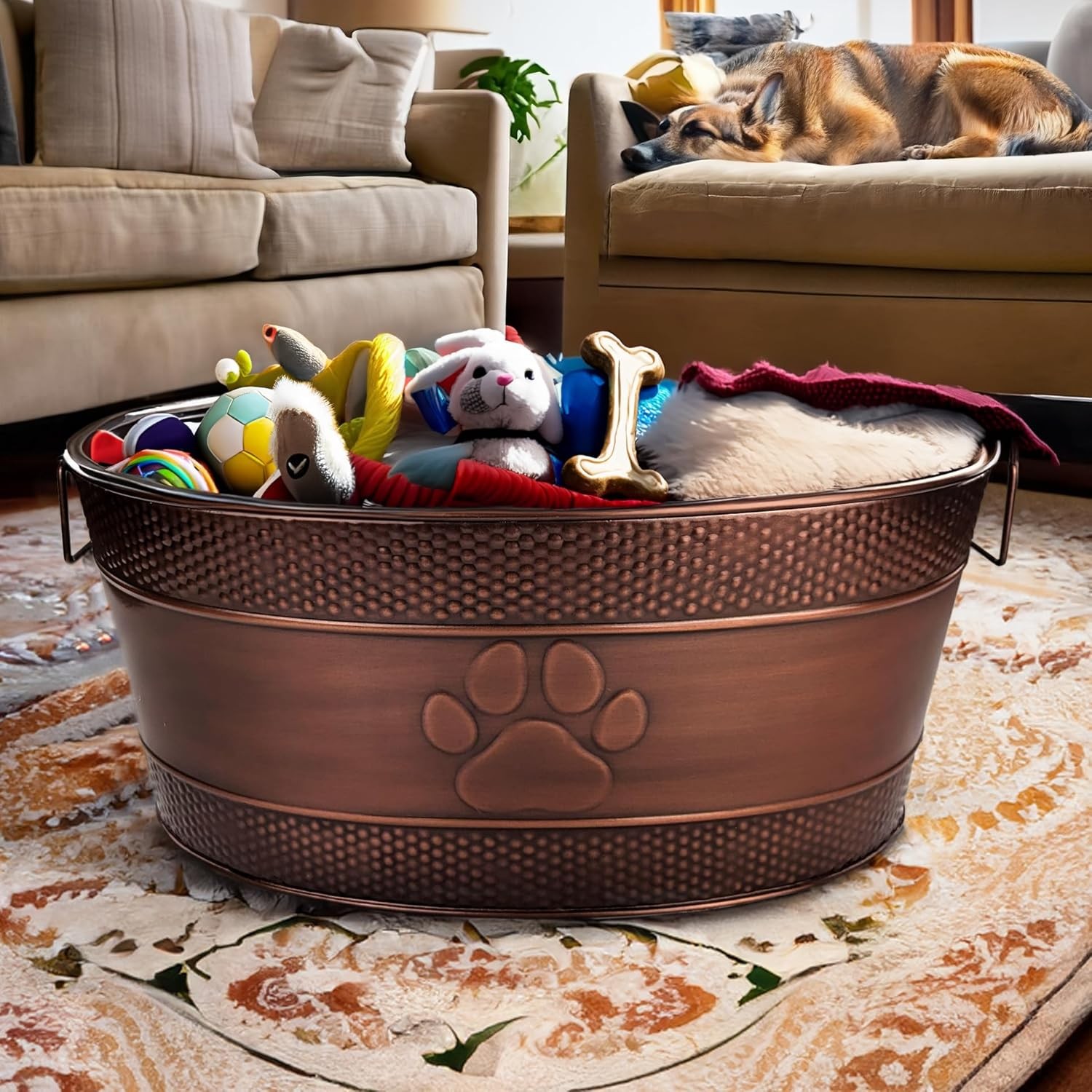 BREKX Indestructible Metal Dog Toy Bin - Copper - 25 Qt, Bronze