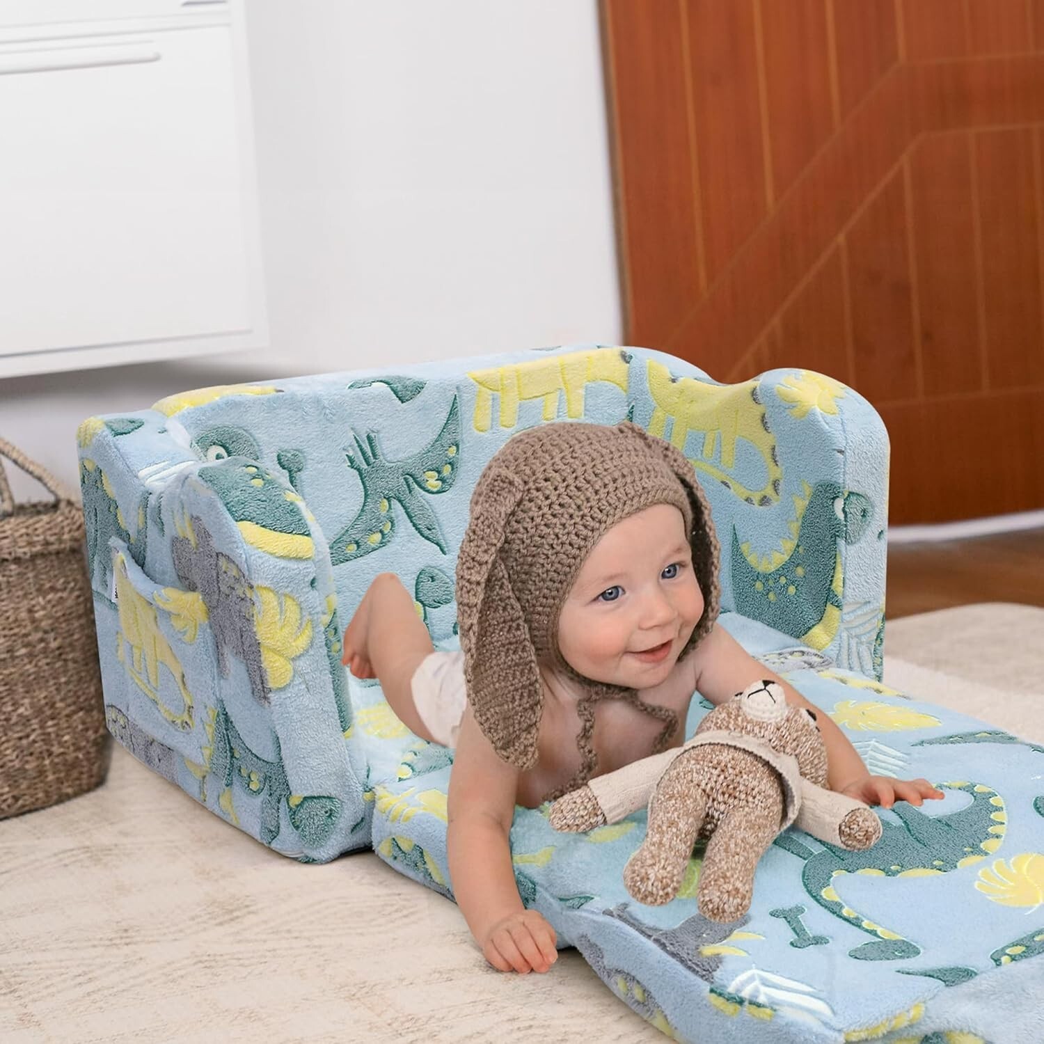 Folding Toddler Chair, Soft Plush Fold Out Kids Couch Sofa Glow in The Dark Blue