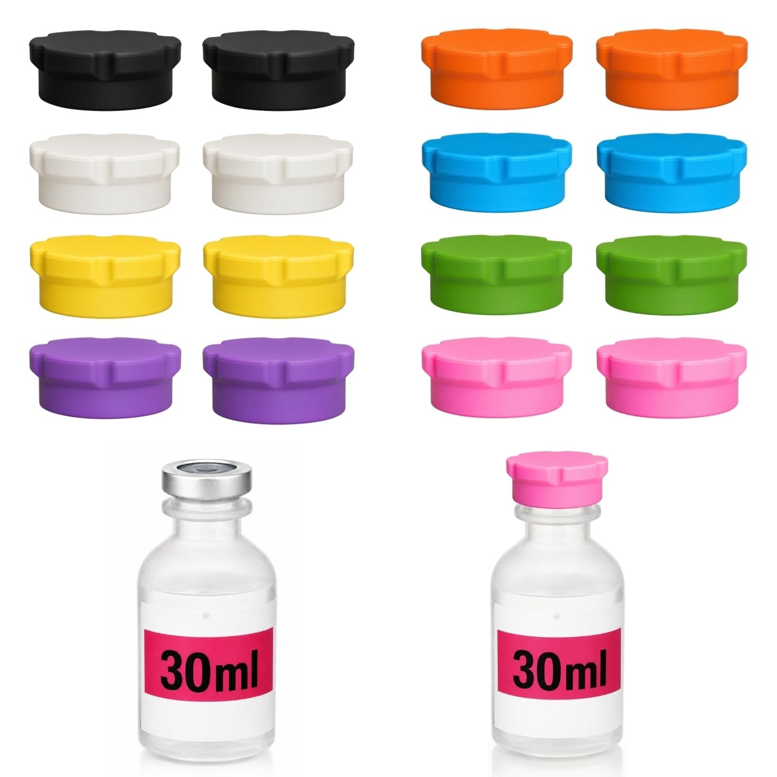 5ml 10ml 30ml Glass Vial Caps, 20mm Peptide Vial Caps (16Pcs / 8Colors) | Sil...