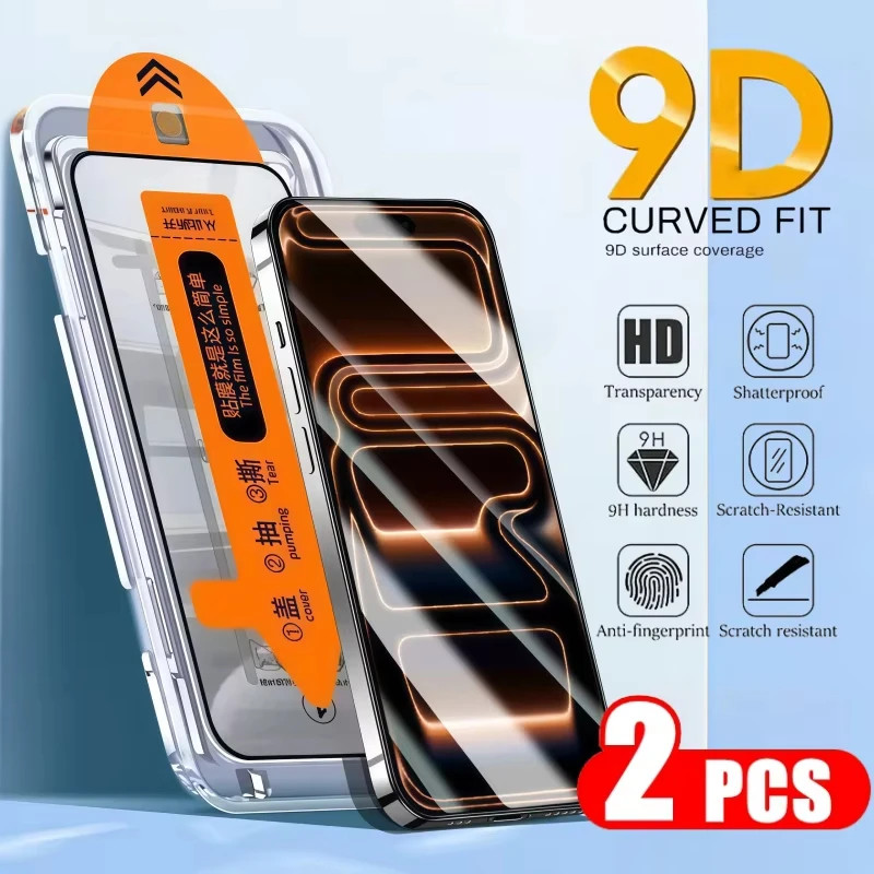 2pcs For iPhone 17 16 15 Pro Max HD Tempered Glass Screen Protector+Simple Tool