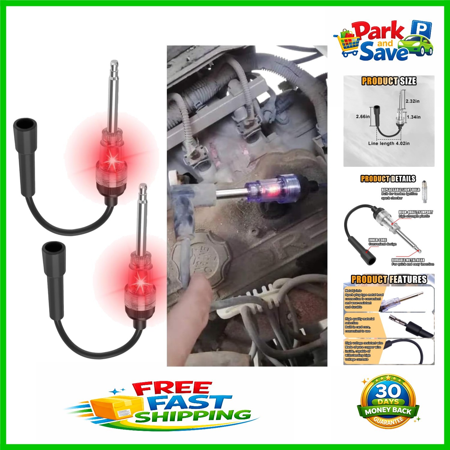 2 PCS Inline Spark Plug Tester - Battery Powered Ignition Coil Diagnostic Tool