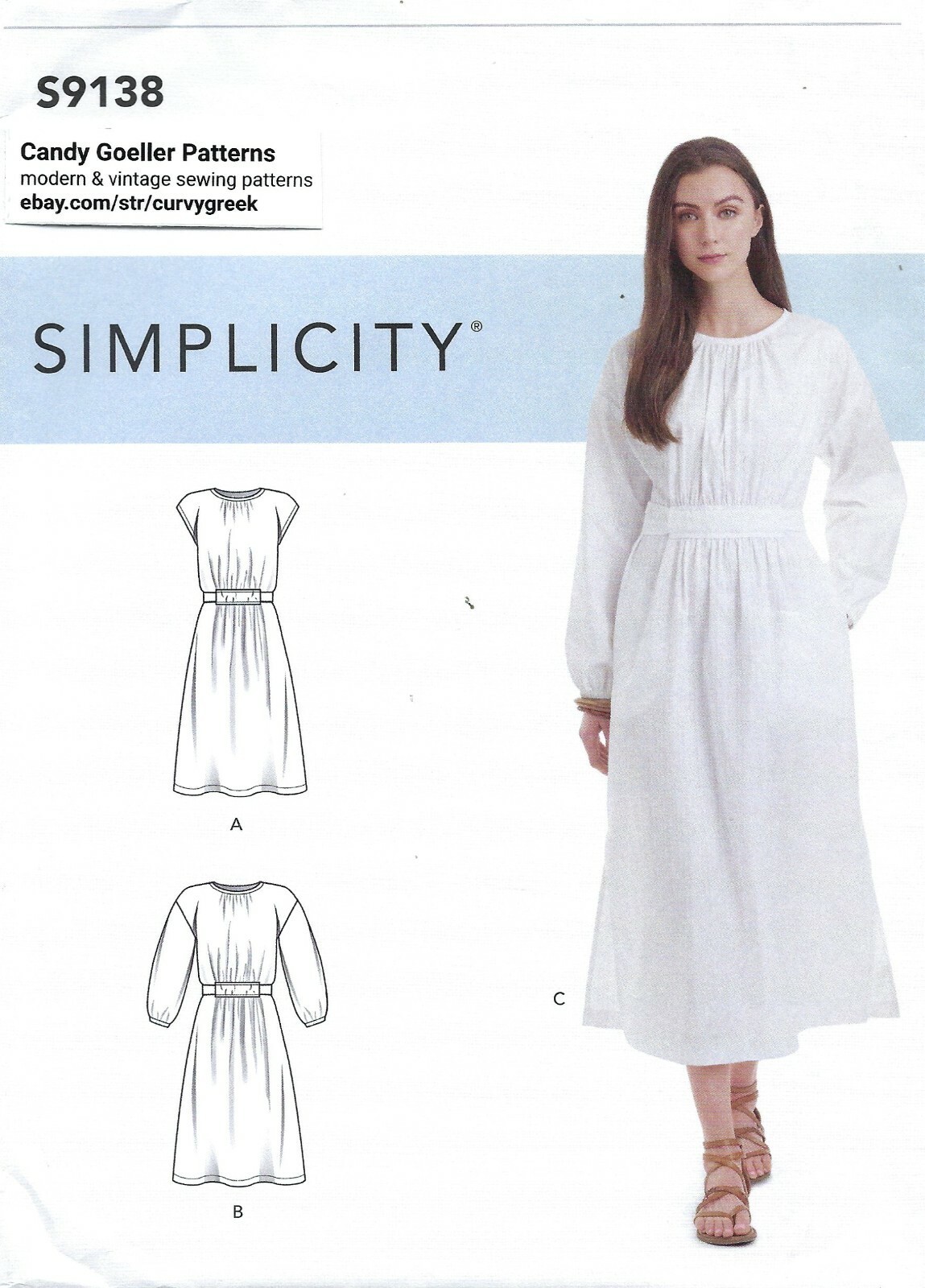 Simplicity S9138 Nap Dress or Peasant Dress w Belt & Pockets Sz 16-24 UNCUT