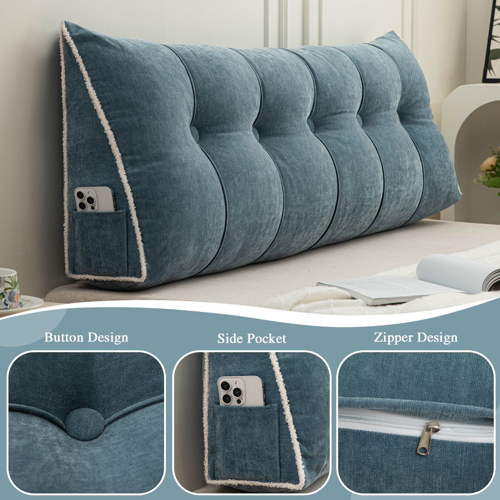 Triangular Wedge Pillow Chenille College Dorm Backrest Headboard Daybed Cushion