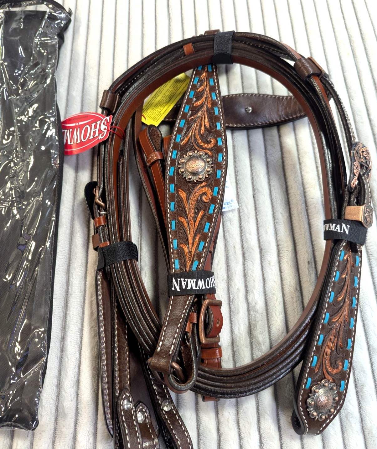 Showman Copper Painted Floral Tooled Headstall & Breast Collar Set w/ Teal