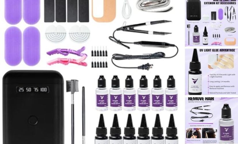 V Light Hair Extensions Kit Mini– Portable LED Hair Extension Machine Black
