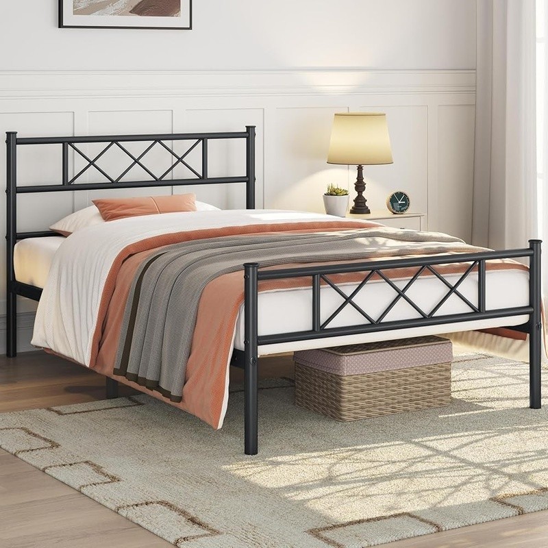 Twin XL Size Metal Platform Bed Frame with Simple Headboard Footboard