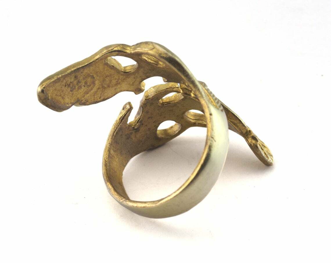 Ring Leaf Adjustable Ring Raw brass Wrap Nature Leaves Statement Ring