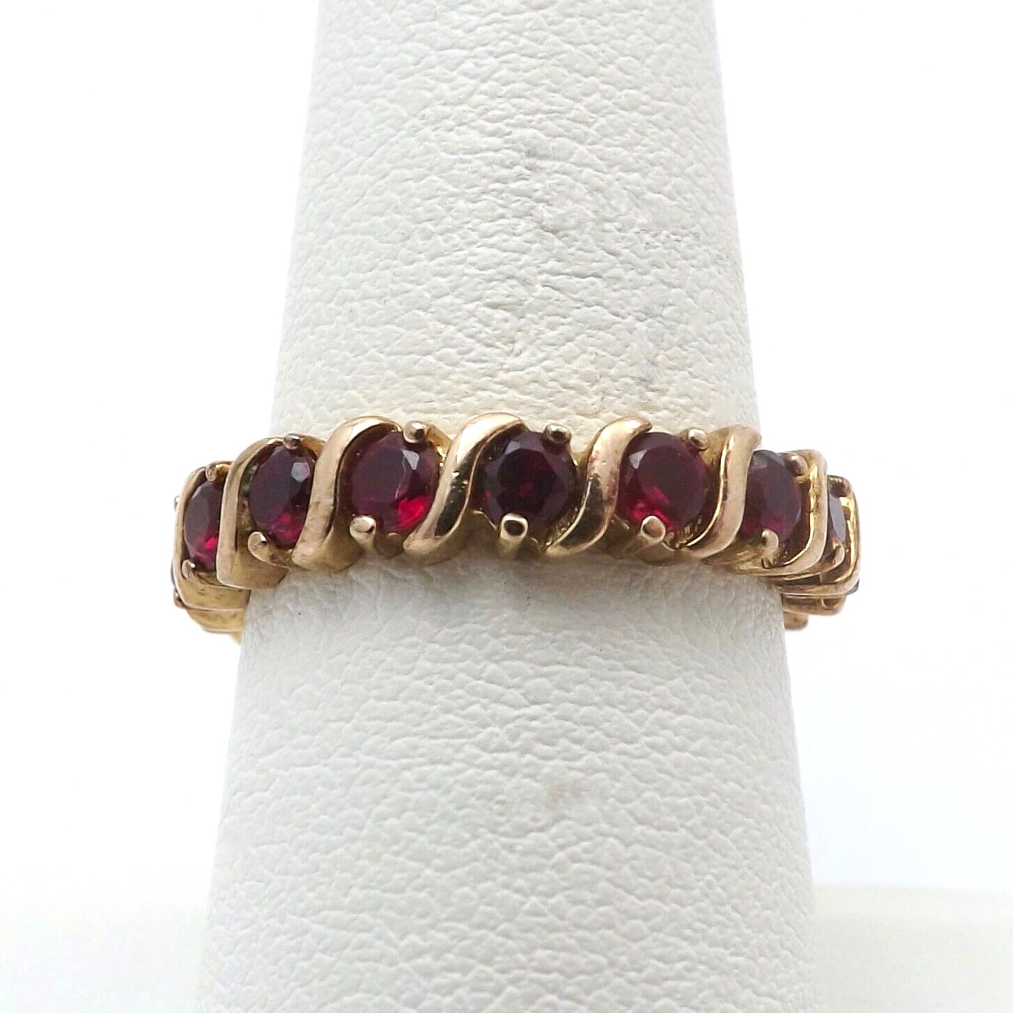 14K Yellow Gold Plated Round Cut Lab Created Ruby Eternity Band Ring
