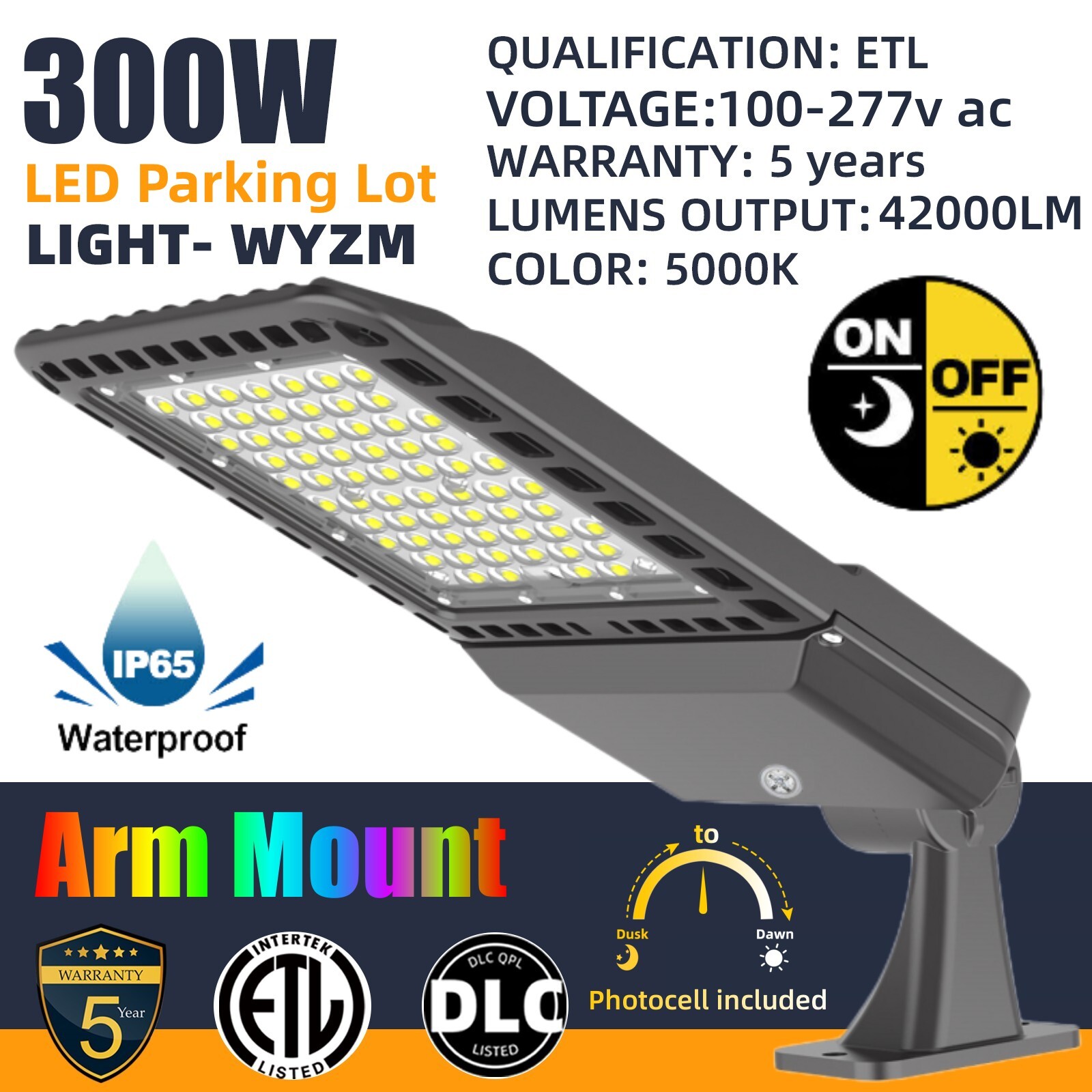 LED Parking Lot Light Outdoor Street Area Lighting IP65 Dusk to Dawn with Sensor