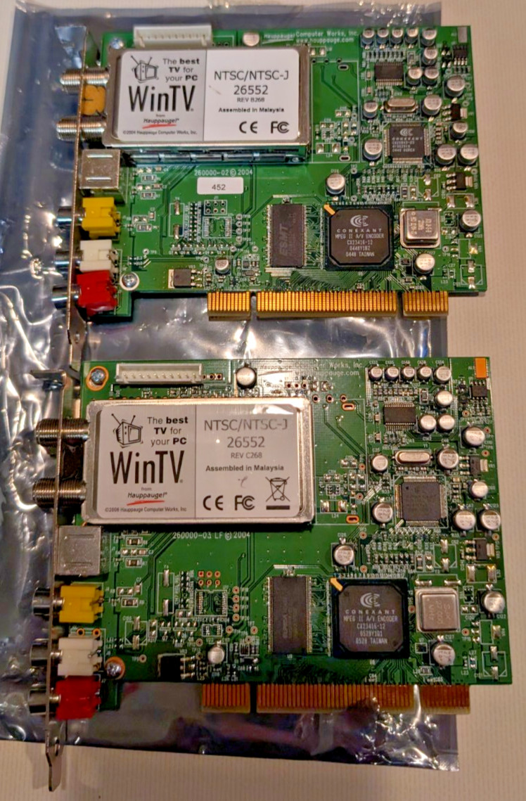(2) Hauppauge WinTV 26552 PCI TV Tuner Cards NTSC-J Analog Capture Coaxial RCA
