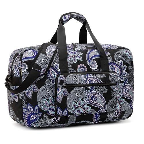 Weekender Bag Carry On Travel Duffle Bag Medium Overnight Bag 11-Black Paisley