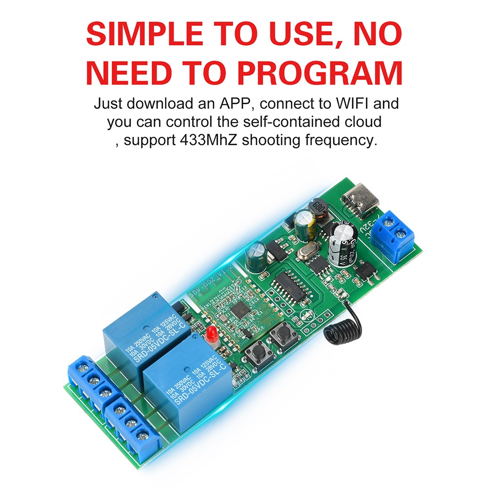 AC/DC 7-32V 2-Channel Bluetooth WIFI Relay Switch Module Self-locking 433MHz