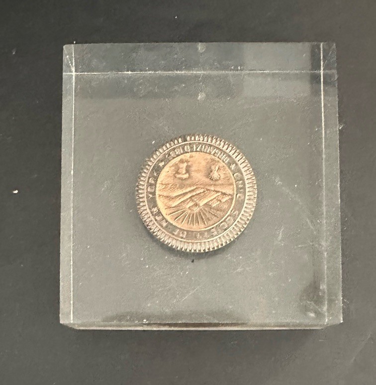 Vintage Ohio Society Of New York Wishes You Good Luck Coin Paperweight