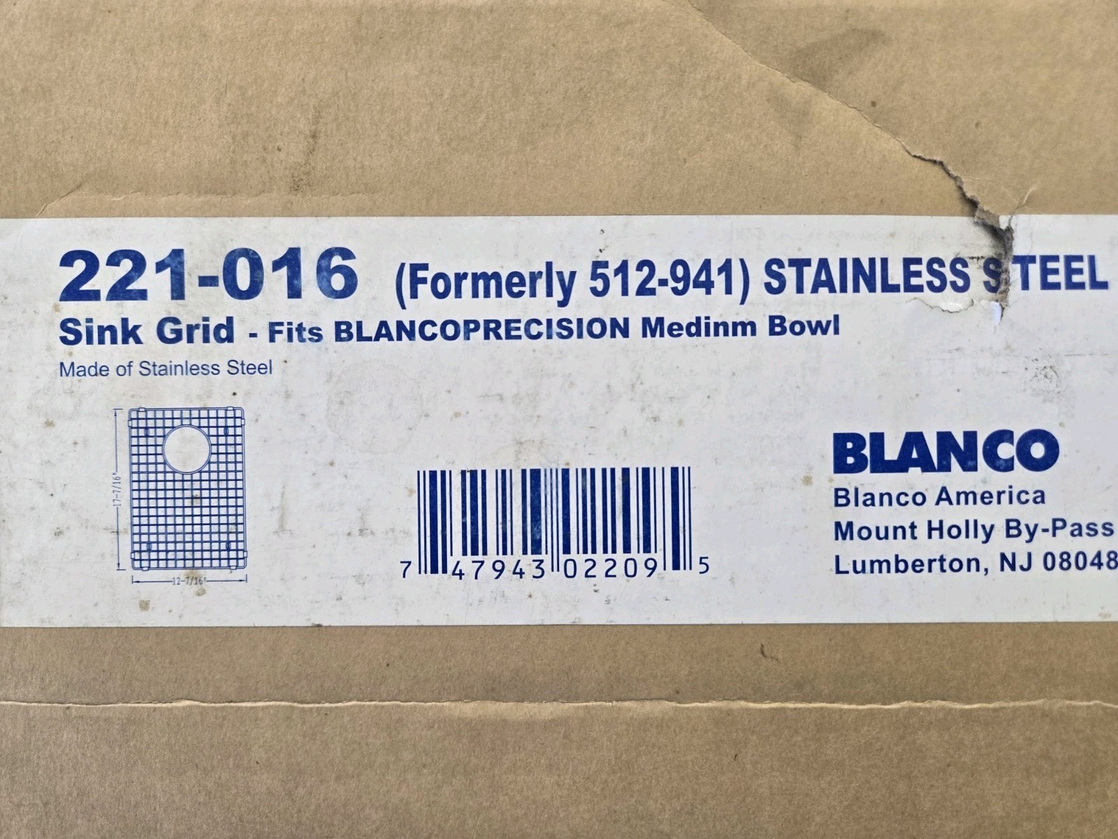 BLANCO - 221-016- SS SINK GRID - FITS BLANCOPRECISION MEDIUM BOWL