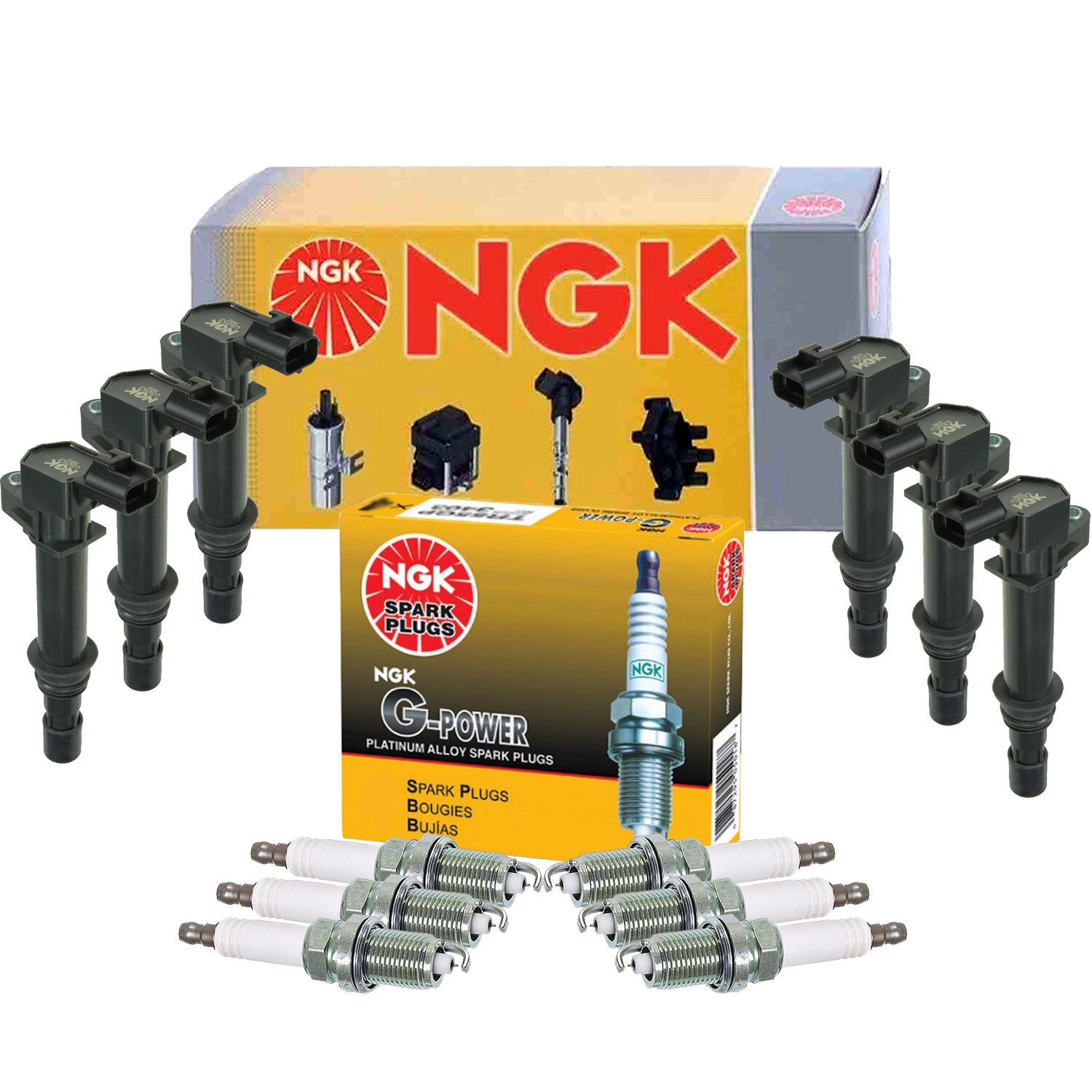 NGK 6 Ignition Coils 6 GPower Platinum Spark Plugs Kit For Dodge Jeep Mitsubishi