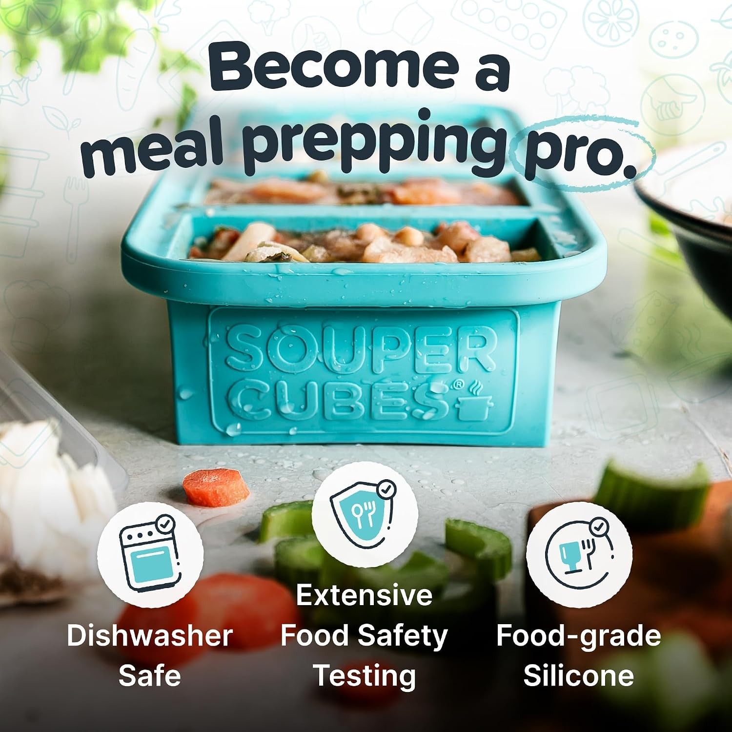2-Pack Aqua Silicone Freezer Molds with Lids - Easy Meal Prep Solution