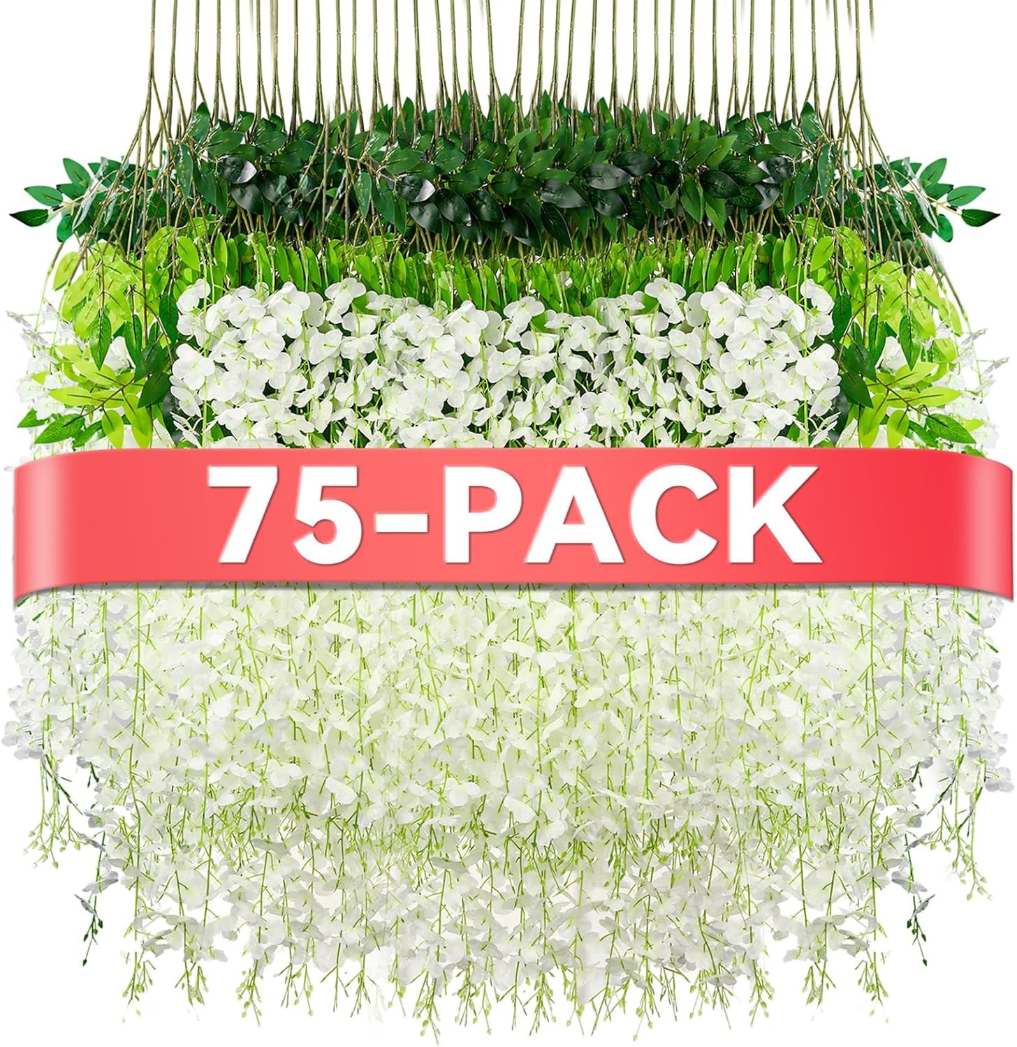 Artificial Flower Wisteria Hanging Garland 3.6ft Long 75 White Flowers