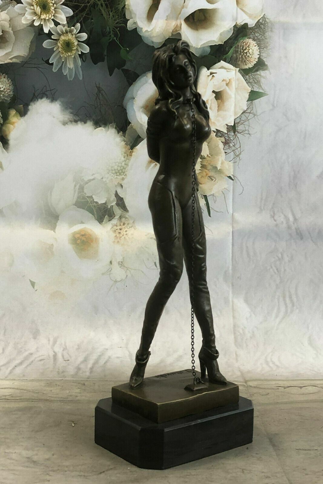 Nude Lady Tied Up EroticFigurine Figure Art Deco Handmade Bronze Statue Artwork