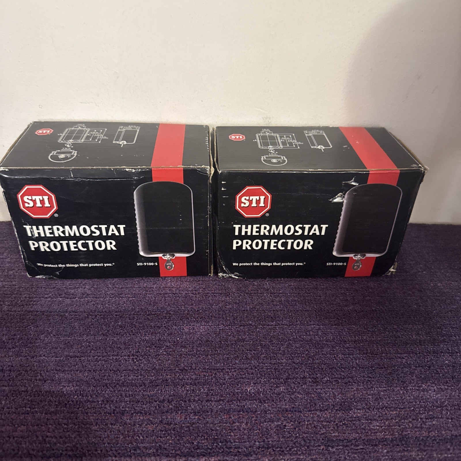 Lot Of Two STI-9100-S Lockable Thermostat Protector Black New In The Box