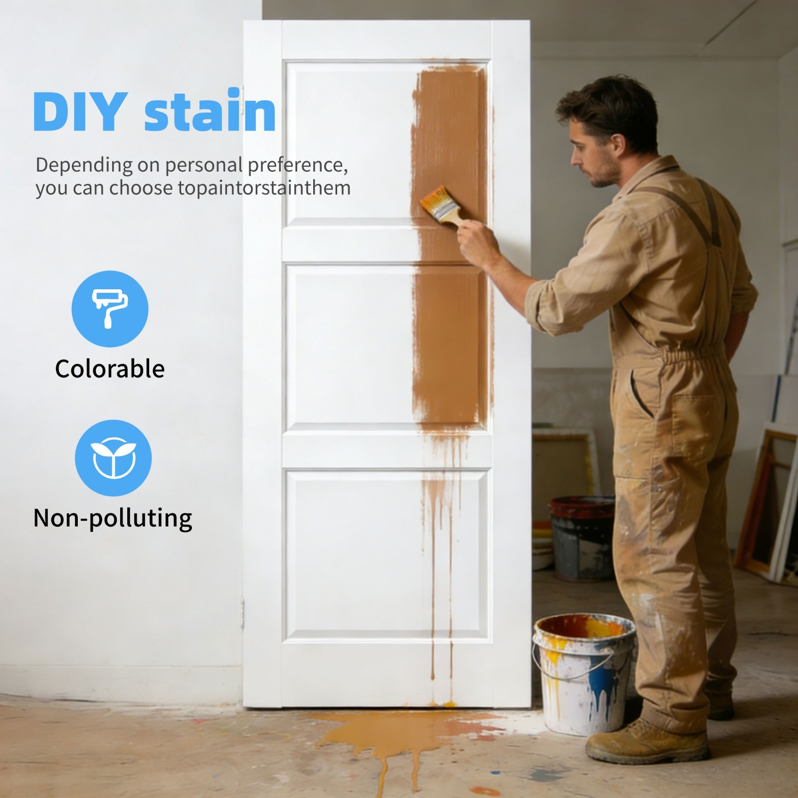 24''x80''3-Panel Solid Core Prehung Interior Door -Pantry/French No Hardware Kit