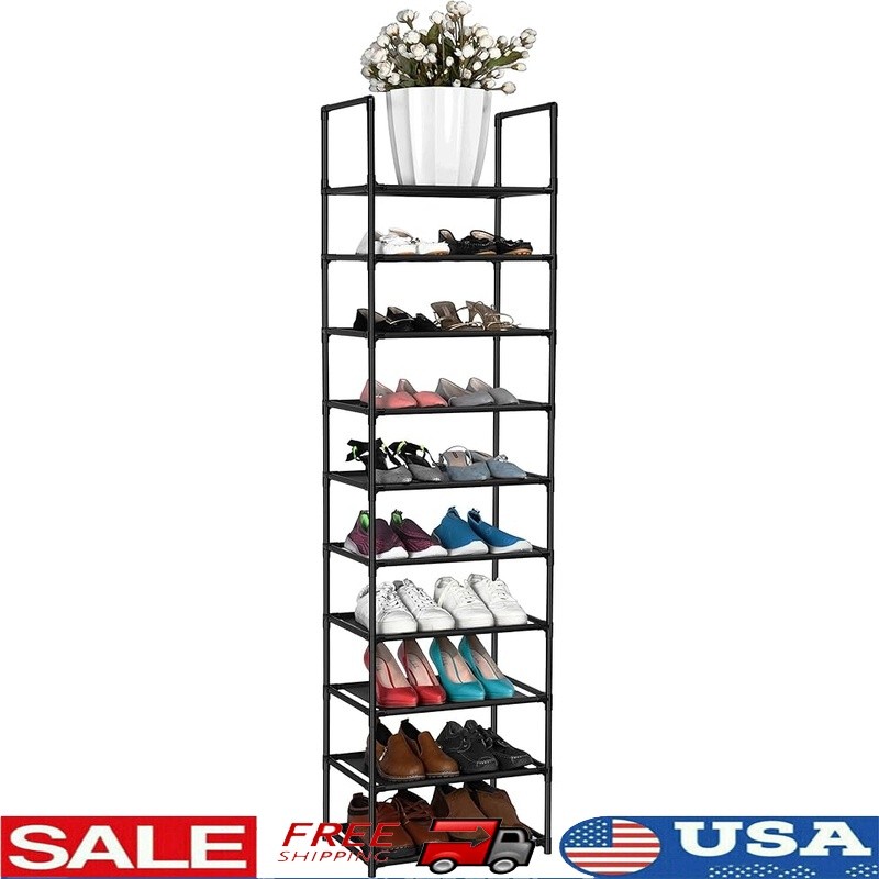 Durable 10 Tier Shoe Rack Space Saver Waterproof Storage Organizer Easy Assembly