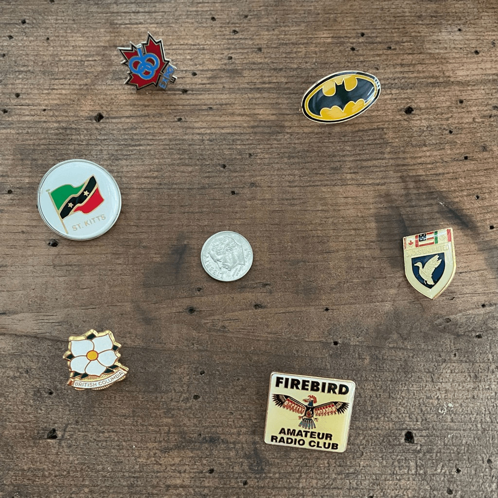 6 Vintage Lapel Pins Batman St Kitts Firebird Amateur Radio 86 Expos Ducks Unlim