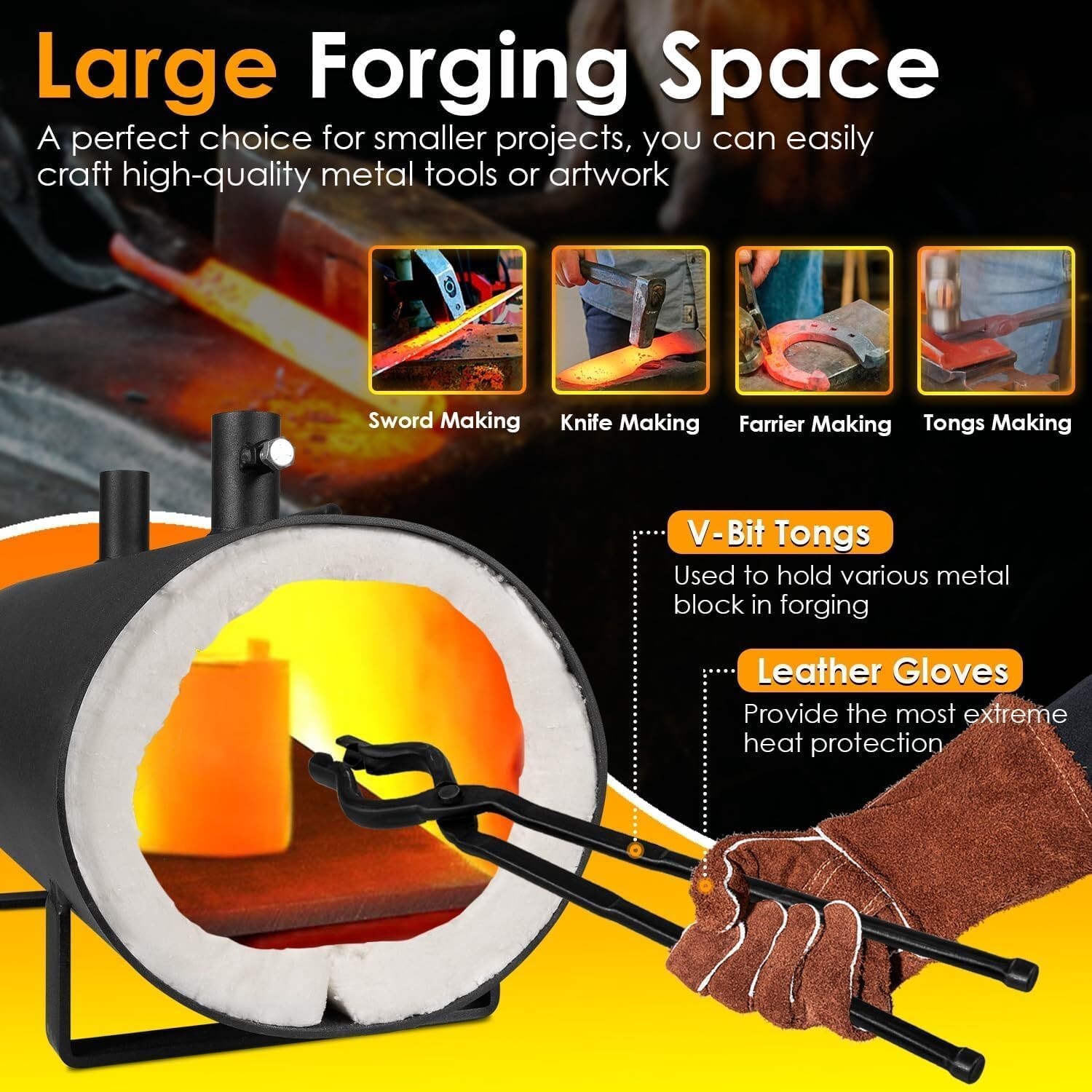 Gas Propane Forge Furnace with Dual Burners Blacksmith Knife Tool Farrier Making