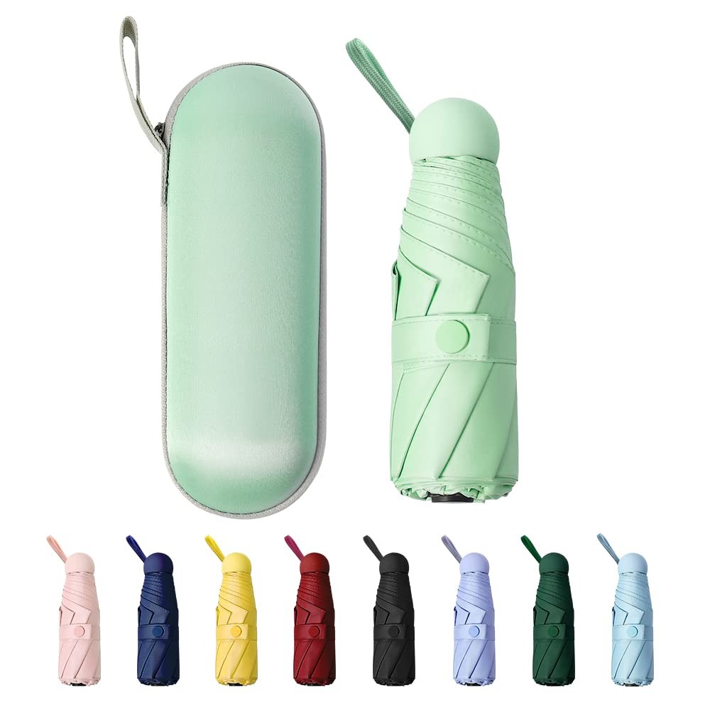 TIME LOVER Mini Windproof Folding Travel Umbrella, Sun & 42 inch, light green