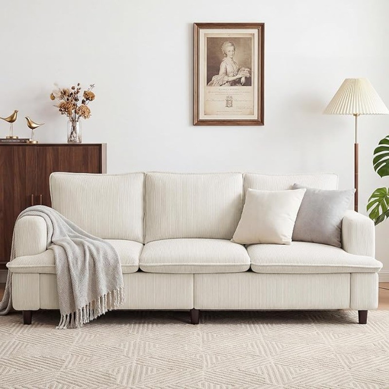 3 Seater Couch 83" Comfy Corduroy Sofa with Deep Seat Living Room Apartment