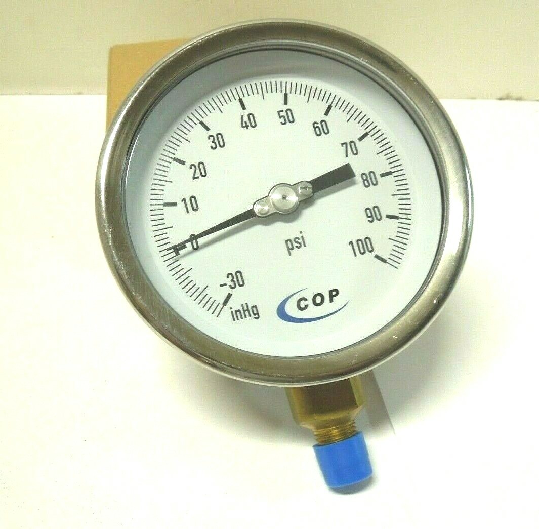Gauge 4" Face S/S Case 30 Hg-0-100 Vacuum 1/4" NPT Brass Tube & Socket Dry 320E1