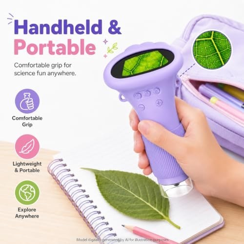 1000X Kids Microscope Handheld Camera, 2'' Screen Wonder Quest Microscope Camera