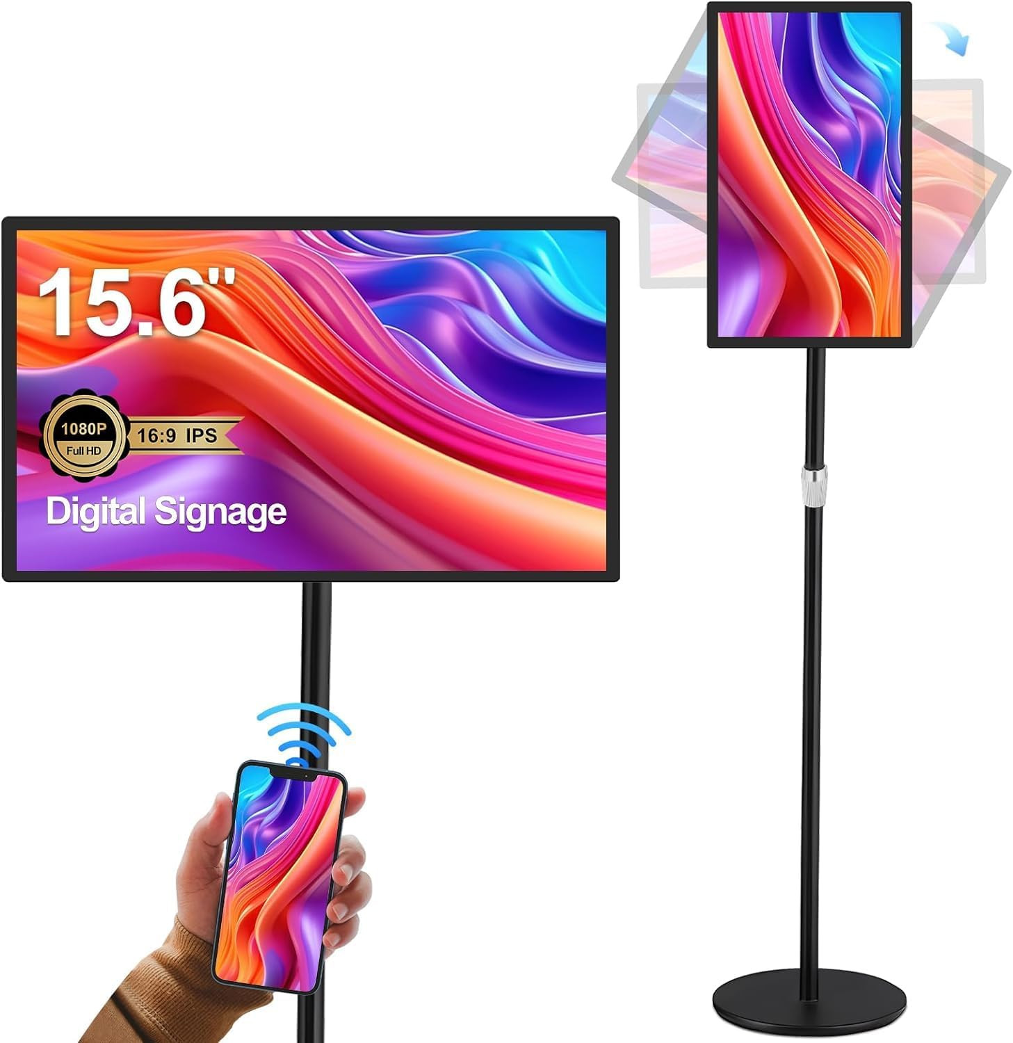 15.6 Inch Digital Signage Display 10000 Mah Touch Advertising Screen HDMI Androi