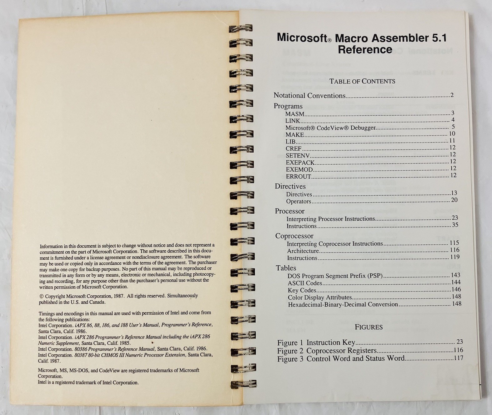Microsoft Macro Assembler 5.1 Reference Manual Spiral Softcover 1987 Part 04696