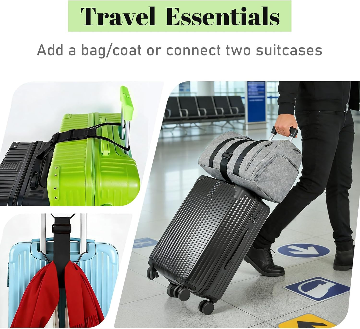 2 Pack Multi Use Strong Adjustable Luggage Connector Straps for Suitcases | Flex