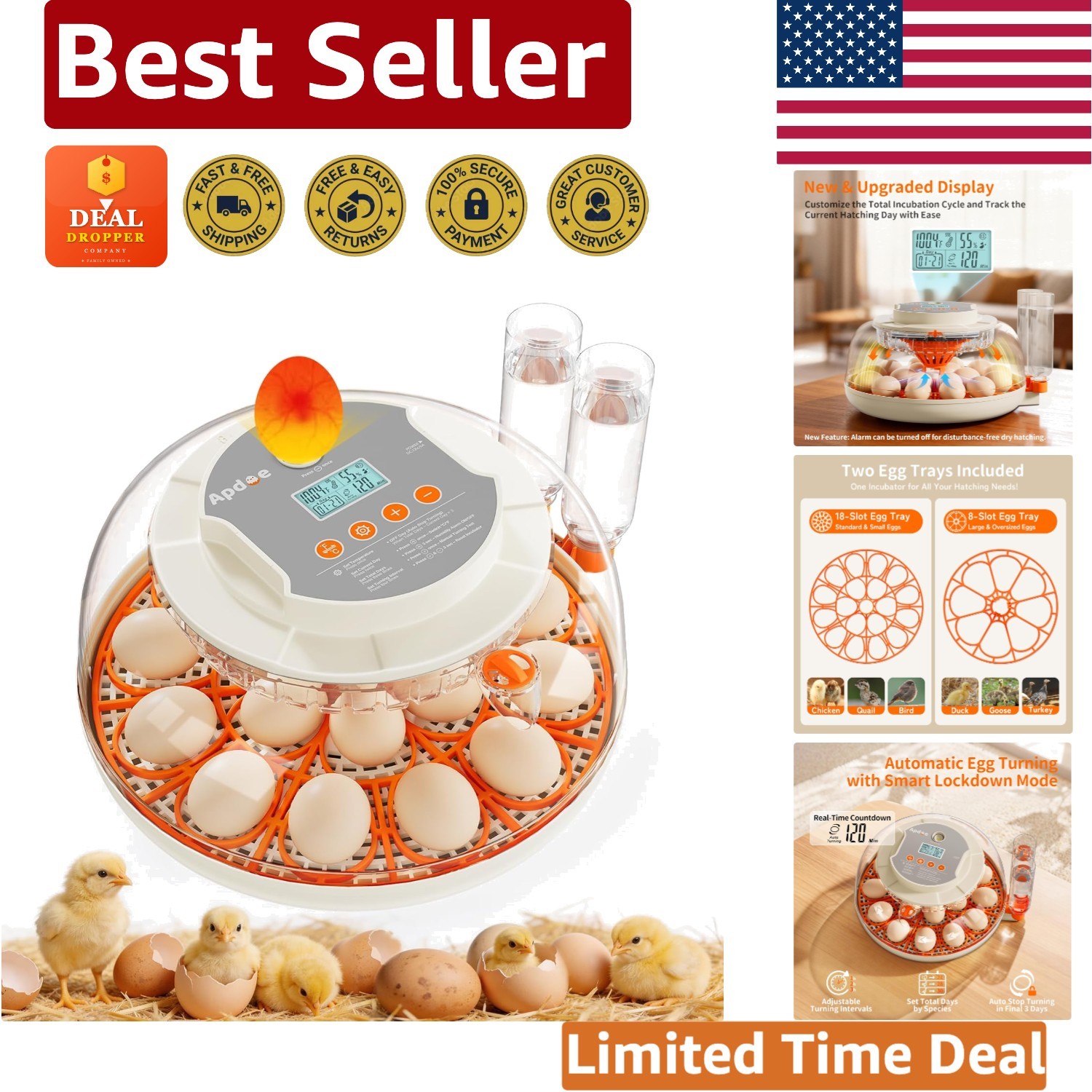 Versatile 18-Egg Incubator with Built-In Candler & External Water System