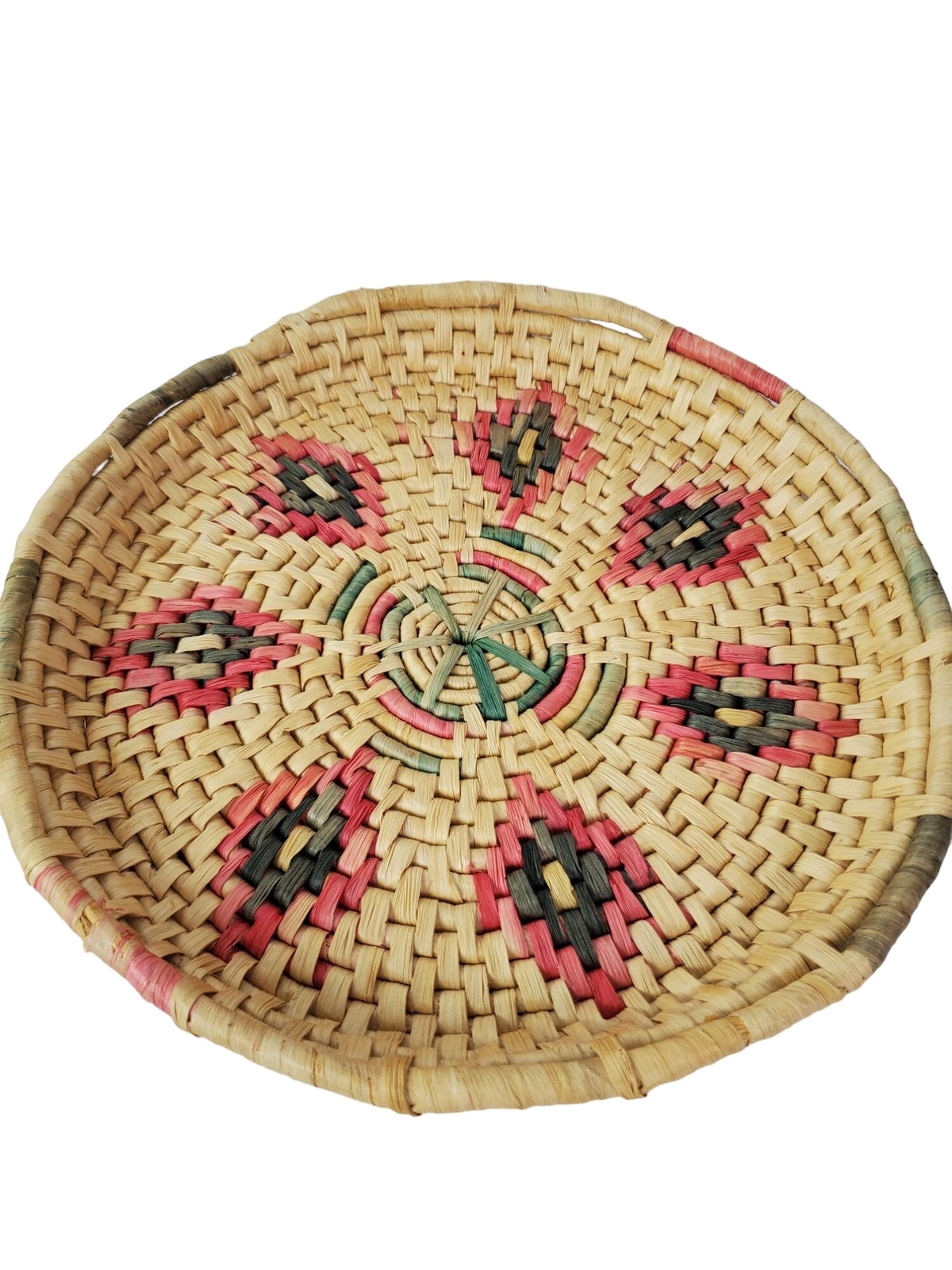 Native American Weaved Straw Plant Holder Basket Decorative Round