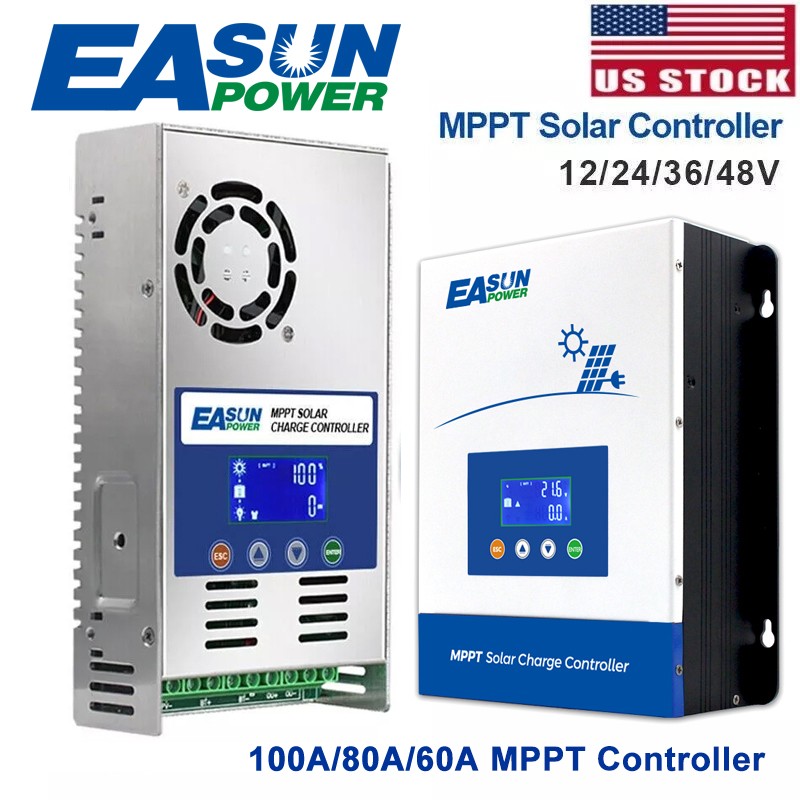 Easun 100A 80A 60A MPPT Solar Panel Regulator Charge Controller 12/24/36/48V US