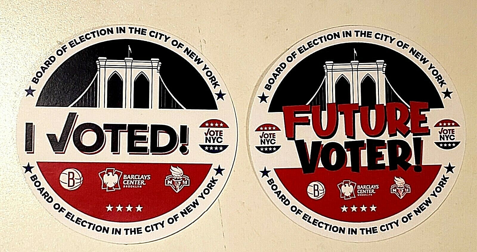 RARE I VOTED + FUTURE VOTER ELECTION DAY STICKERS BROOKLYN BRIDGE NETS BARCLAY'S