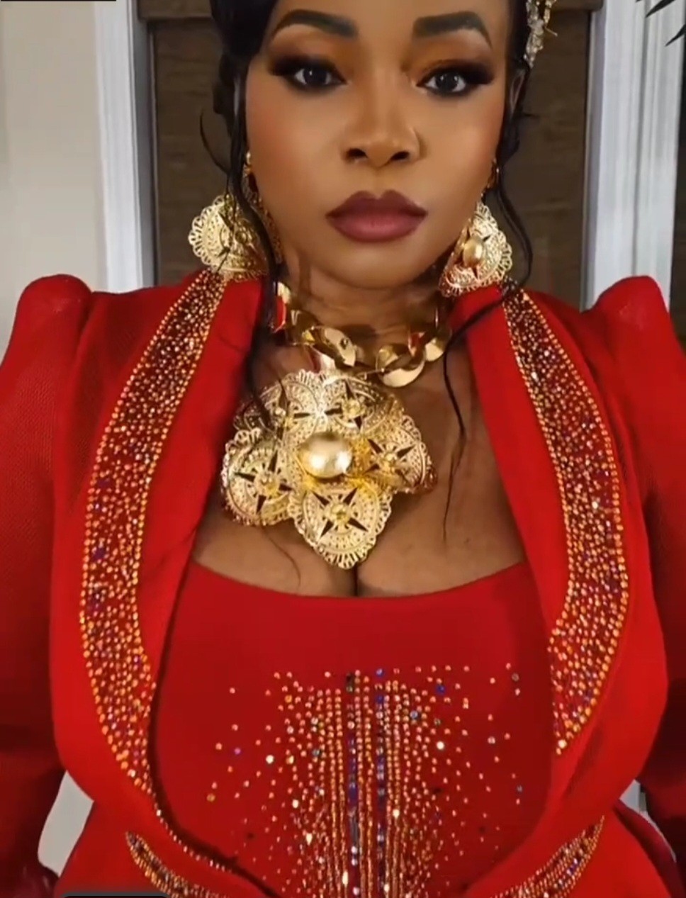 Red Kaftan Dress with multicolor stone Embellishments