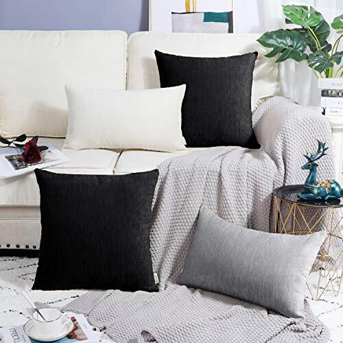 Chenille Throw Pillow Covers 16x16 Inches - Black Chenille Pillow Covers Pack...