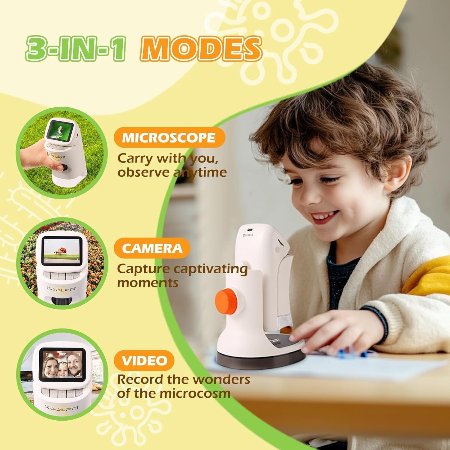 Microscope for Kids, 1000X HD Handheld Kids Microscope, 4K 2.1'' Screen Mini