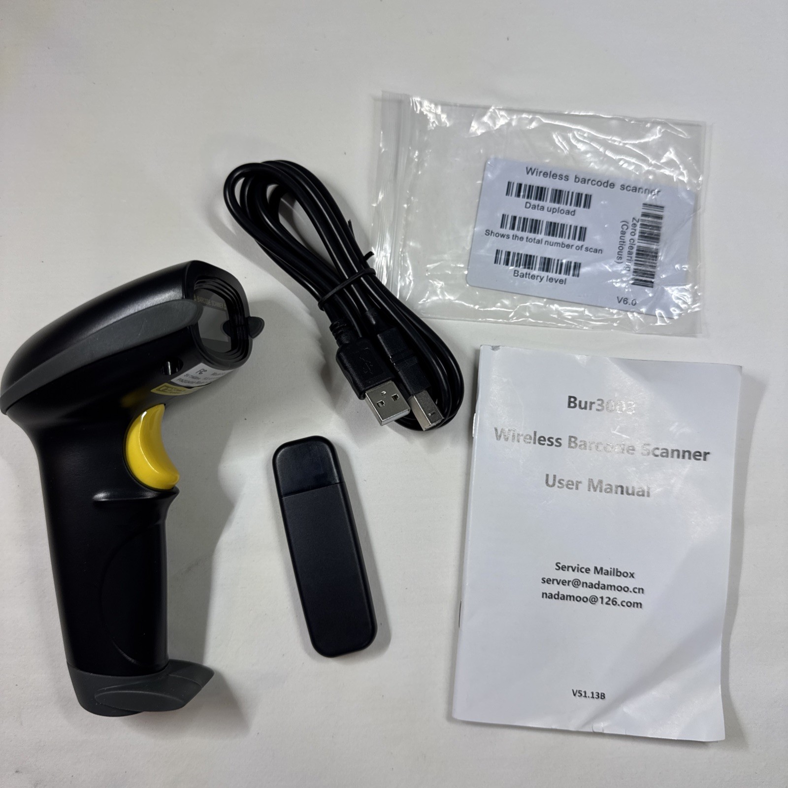 NADAMOO Wireless Barcode Scanner 328 Feet Transmission Distance USB Cordless
